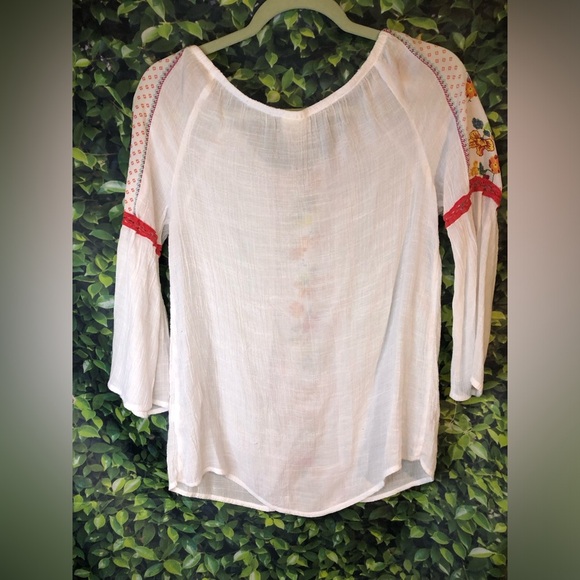 Anthropologie Fig and Flower Multicolored Embellished 3/4 Sleeve Blouse PM - Picture 14 of 14